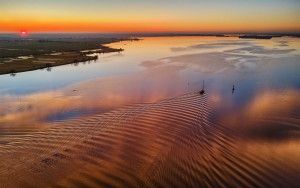 Sunset drone picture of lake Eemmeer