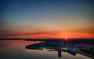 Drone sunset over Almere-Haven