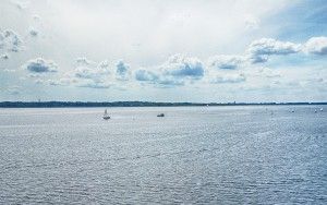 Sailing boat on lake Gooimeer