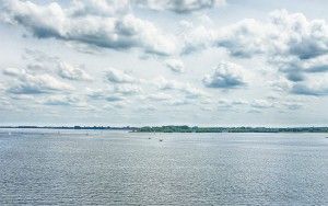 Sailing boat on lake Gooimeer