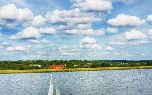 Sailing boat on lake Gooimeer