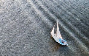 Sailing boat on lake Gooimeer