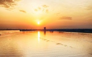 Sailing on lake Gooimeer during sunset