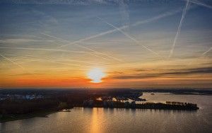 Sunset drone picture of lake Noorderplassen