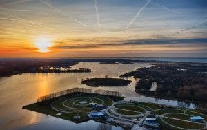 Sunset drone picture of camping Waterhout