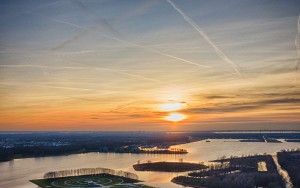 Sunset drone picture of lake Noorderplassen