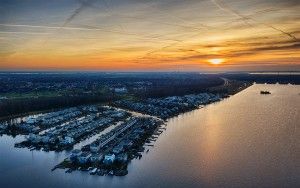 Sunset drone picture of lake Noorderplassen