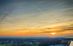 Sunset drone picture of lake Noorderplassen