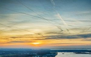 Sunset drone picture of lake Noorderplassen