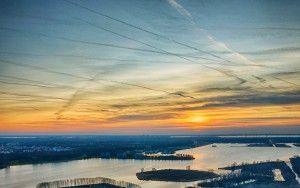 Sunset drone picture of camping Waterhout