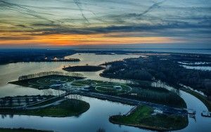 Sunset drone picture of camping Waterhout