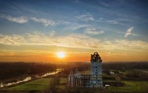 Sunset drone picture of Almere Castle