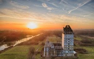 Sunset drone picture of Almere Castle