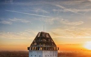 Sunset drone picture of Almere Castle