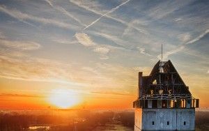 Sunset drone picture of Almere Castle