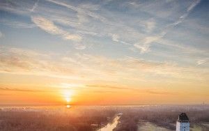 Sunset drone picture of Almere Castle