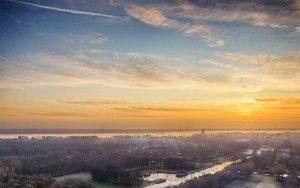 Sunset drone picture of Almere Castle