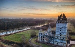 Sunset drone picture of Almere Castle