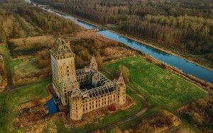 Sunset drone picture of Almere Castle