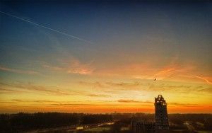 Sunset drone picture of Almere Castle