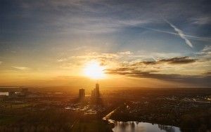 Drone sunset from lake Leeghwaterplas