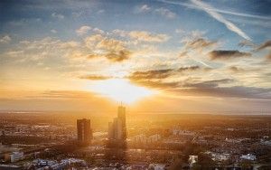 Drone sunset from lake Leeghwaterplas