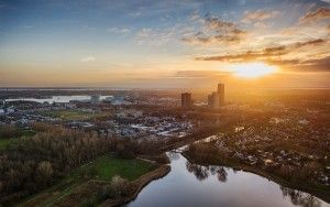 Drone sunset from lake Leeghwaterplas