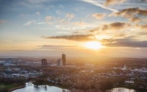 Drone sunset from lake Leeghwaterplas