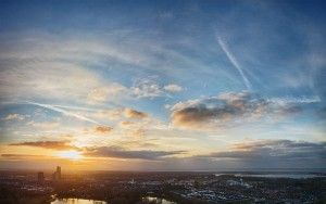 Drone sunset from lake Leeghwaterplas