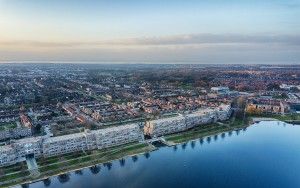 Stedenwijk in Almere by drone during sunset