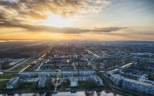 Stedenwijk in Almere by drone during sunset