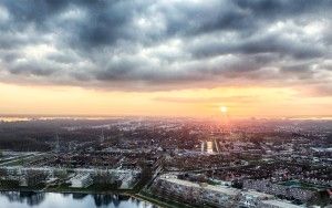 Stedenwijk in Almere by drone during sunset