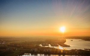 Drone sunset over lake Noorderplassen