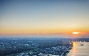 Drone sunset over lake Noorderplassen