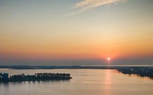 Drone sunset over lake Noorderplassen