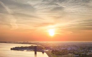 Drone sunset over lake Gooimeer