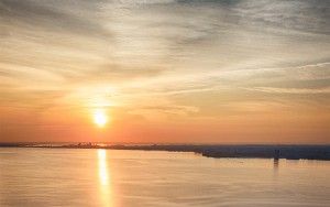 Drone sunset over lake Gooimeer