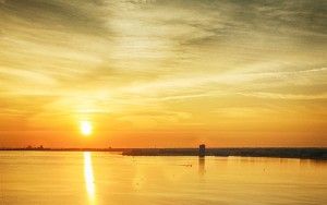 Drone sunset over lake Gooimeer