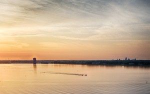 Drone sunset over lake Gooimeer