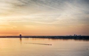 Drone sunset over lake Gooimeer