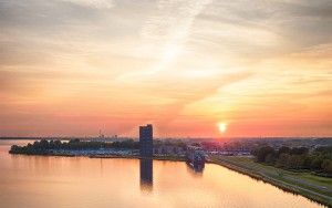 Drone sunset over lake Gooimeer