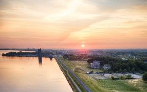 Drone sunset over lake Gooimeer