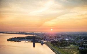 Drone sunset over lake Gooimeer