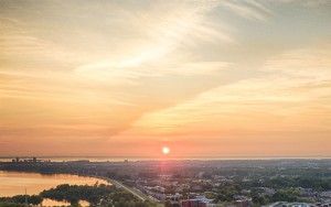 Drone sunset over lake Gooimeer