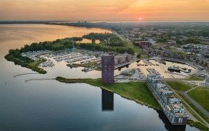 Drone sunset over lake Gooimeer