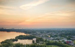 Drone sunset over lake Gooimeer