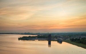 Drone sunset over lake Gooimeer