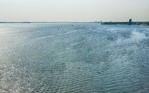 Sailing boat on lake Gooimeer