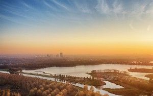 Autumn drone sunset over lake Noorderplassen