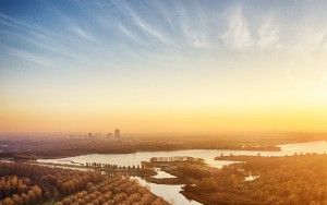 Autumn drone sunset over lake Noorderplassen